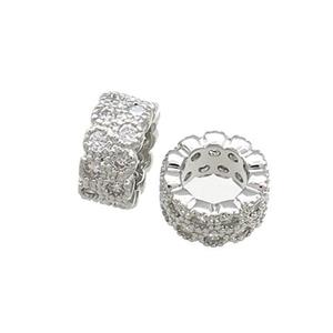 Copper Rondelle Beads Pave Zircon Large Hole Platinum Plated, approx 10mm [FN38939-10MM]