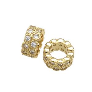 Copper Rondelle Beads Pave Zircon Large Hole Gold Plated, approx 10mm [FN38940-10MM]