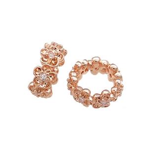 Copper Rondelle Beads Pave Zircon Flower Large Hole Rose Gold, approx 6mm [FN38945-6MM]