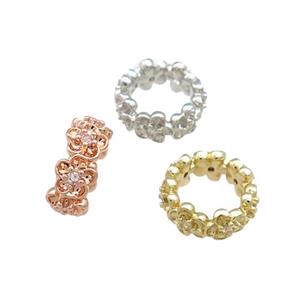 Copper Rondelle Beads Pave Zircon Flower Large Hole Mixed, approx 6mm [FN38946-6MM]