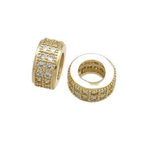 Copper Heishi Beads Pave Zircon Large Hole Gold Plated, approx 6mm [FN38948-6MM]