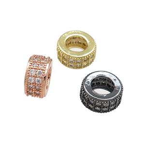 Copper Heishi Beads Pave Zircon Large Hole Rondelle Mixed, approx 10mm [FN38951-10MM]