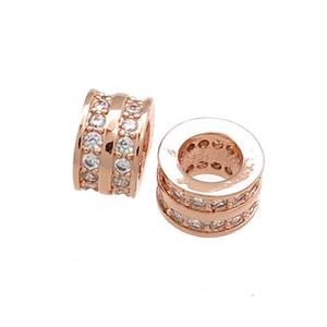 Copper Tube Beads Pave Zircon Large Hole Rose Gold, approx 8mm [FN38954-8MM]