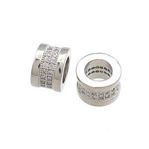 Copper Tube Beads Pave Zircon Large Hole Platinum Plated, approx 8mm [FN38956-8MM]