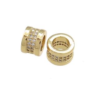 Copper Tube Beads Pave Zircon Large Hole Gold Plated, approx 10mm [FN38957-10MM]