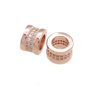 Copper Tube Beads Pave Zircon Large Hole Rose Gold, approx 10mm [FN38958-10MM]