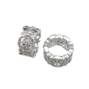 Copper Rondelle Beads Pave Zircon Large Hole Cross Platinum Plated, approx 6mm [FN38960-6MM]