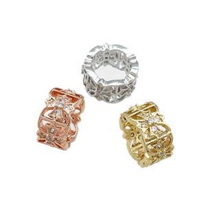 Copper Rondelle Beads Pave Zircon Large Hole Cross Mixed, approx 8mm [FN38963-8MM]