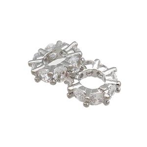 Copper Heishi Beads Pave Zircon Platinum Plated, approx 6mm [FN38964-6MM]