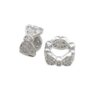 Copper Rondelle Beads Pave Zircon Butterfly Large Hole Platinum Plated, approx 6mm [FN38968-6MM]