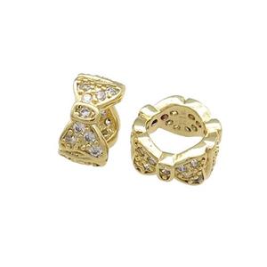 Copper Rondelle Beads Pave Zircon Butterfly Large Hole Gold Plated, approx 10mm [FN38969-10MM]