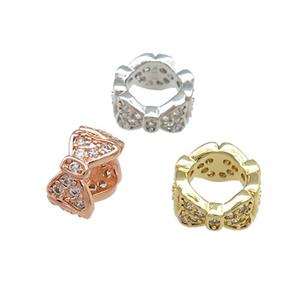 Copper Rondelle Beads Pave Zircon Butterfly Large Hole Mixed, approx 10mm [FN38971-10MM]