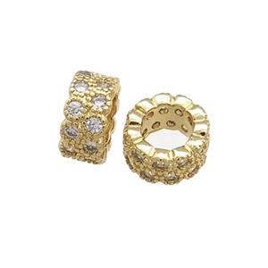 Copper Rondelle Beads Pave Zircon Large Hole Gold Plated, approx 10mm [FN38984]