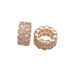 Copper Rondelle Beads Pave Zircon Large Hole Rose Gold, approx 10mm [FN38985]