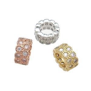 Copper Rondelle Beads Pave Zircon Large Hole Mixed, approx 10mm [FN38986]