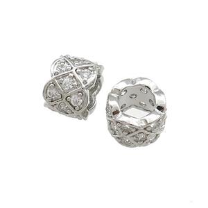 Copper Tube Beads Pave Zircon Large Hole Platinum Plated, approx 10mm [FN38987]