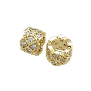 Copper Tube Beads Pave Zircon Large Hole Gold Plated, approx 10mm [FN38988]