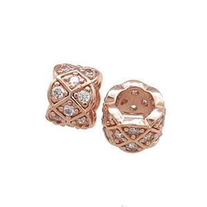 Copper Tube Beads Pave Zircon Large Hole Rose Gold, approx 10mm [FN38989]