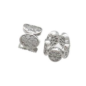 Copper Tube Beads Pave Zircon Large Hole Platnum Plated, approx 10mm [FN38991]