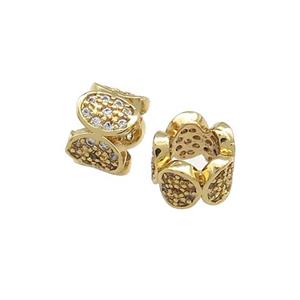 Copper Tube Beads Pave Zircon Large Hole Gold Plated, approx 10mm [FN38992]