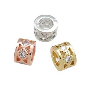 Copper Tube Beads Pave Zircon Large Hole Mixed, approx 10mm [FN38998]