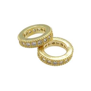 Copper Rondelle Beads Pave Zircon Rings Gold Plated, approx 12mm [FN39000]