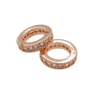 Copper Rondelle Beads Pave Zircon Rings Rose Gold, approx 12mm [FN39001]