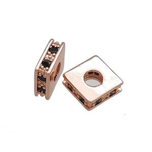 Copper Square Beads Pave Zircon Rose Gold, approx 10x10mm [FN39005]