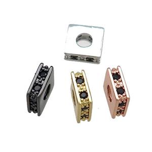 Copper Square Beads Pave Zircon Mixed, approx 10x10mm [FN39007]