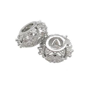 Copper Rondelle Beads Pave Zircon Large Hole Platinum Plated, approx 11mm [FN39011]