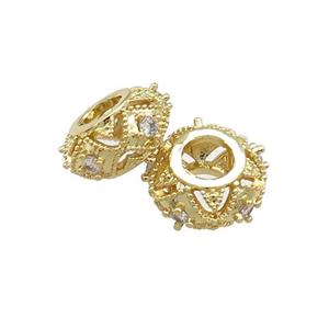 Copper Rondelle Beads Pave Zircon Large Hole Gold Plated, approx 11mm [FN39012]