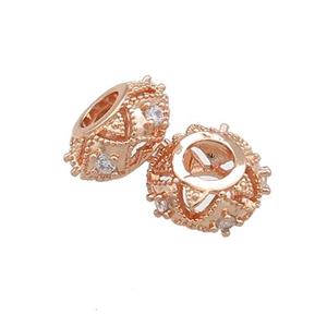 Copper Rondelle Beads Pave Zircon Large Hole Rose Gold, approx 11mm [FN39013]