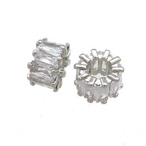 Copper Tube Beads Pave Zircon Platinum Plated, approx 10.5mm [FN39015]