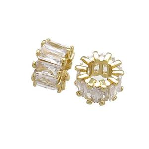 Copper Tube Beads Pave Zircon Gold Plated, approx 10.5mm [FN39016]