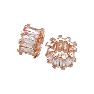 Copper Tube Beads Pave Zircon Rose Gold, approx 10.5mm [FN39017]