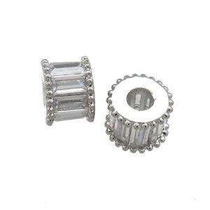 Copper Tube Beads Pave Zircon Platinum Plated, approx 7mm [FN39020]