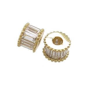 Copper Tube Beads Pave Zircon Gold Plated, approx 7mm [FN39021]