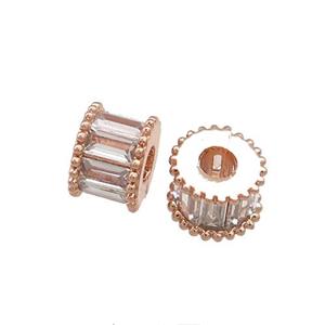 Copper Tube Beads Pave Zircon Rose Gold, approx 7mm [FN39022]