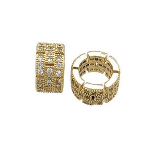 Copper Rondelle Beads Pave Zircon Large Hole Gold Plated, approx 10mm [FN39025]