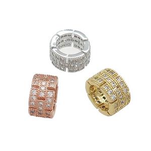 Copper Rondelle Beads Pave Zircon Large Hole Mixed, approx 10mm [FN39027]