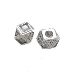 Copper Polygon Cube Beads Pave Zircon Platinum Plated, approx 10mm [FN39028]