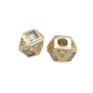 Copper Polygon Cube Beads Pave Zircon Gold Plated, approx 10mm [FN39029]