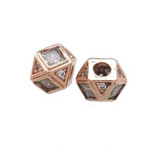 Copper Polygon Cube Beads Pave Zircon Rose Gold, approx 10mm [FN39030]