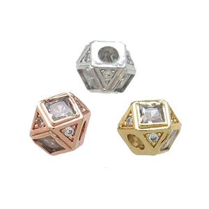 Copper Polygon Cube Beads Pave Zircon Mixed, approx 10mm [FN39031]