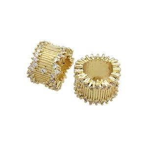 Copper Tube Beads Pave Zircon Large Hole Gold Plated, approx 10mm [FN39033]