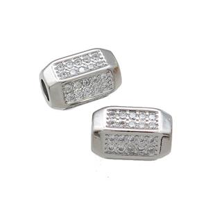 Copper Tube Beads Pave Zircon Platinum Plated, approx 8.5-14mm [FN39048]