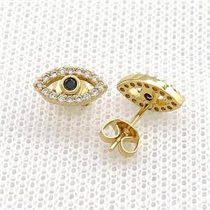 Copper Stud Earrings Pave Zircon Eye Gold Plated, approx 5-10mm [FN39069]