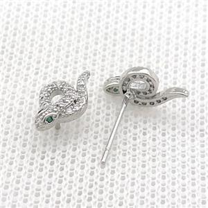 Copper Stud Earrings Pave Zircon Snake Platinum Plated, approx 7-12mm [FN39086]