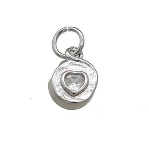 Copper Heart Pendant Pave Zircon Hammered Platinum Plated, approx 7-8mm [FN39113]