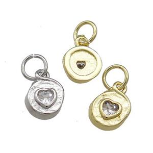 Copper Heart Pendant Pave Zircon Hammered Mixed, approx 7-8mm [FN39115]